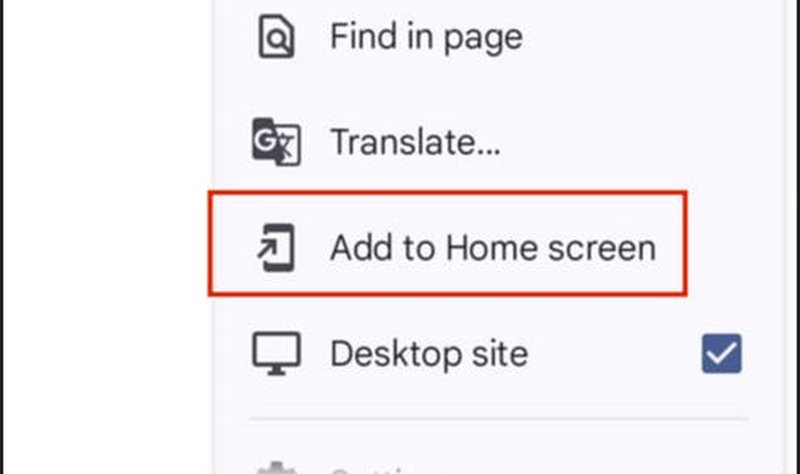 home screen add chrome link
