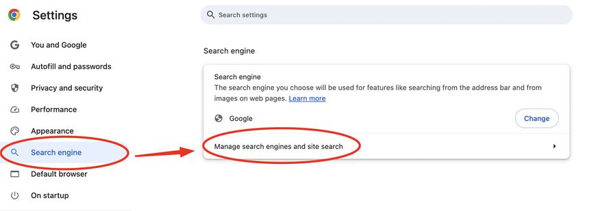 google chrome search engine for delete