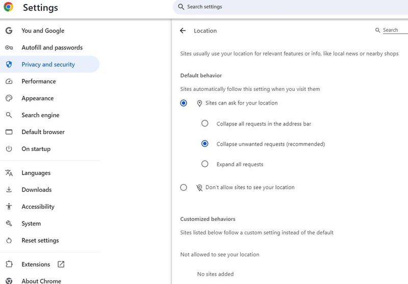 allow location chrome