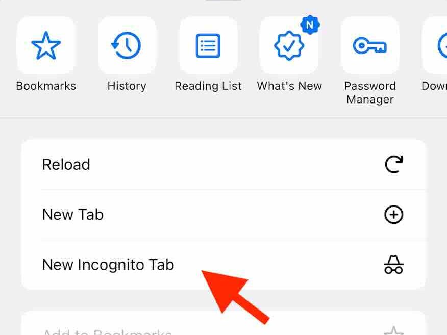 opening incognito tab in chrome iphone